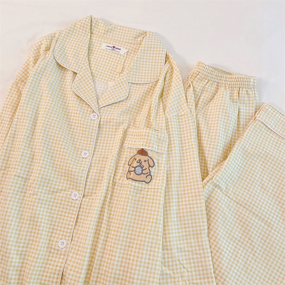 Japanese ins cute pudding dog pajamas new cartoon students wear long-sleeved home suits in spring and autumn