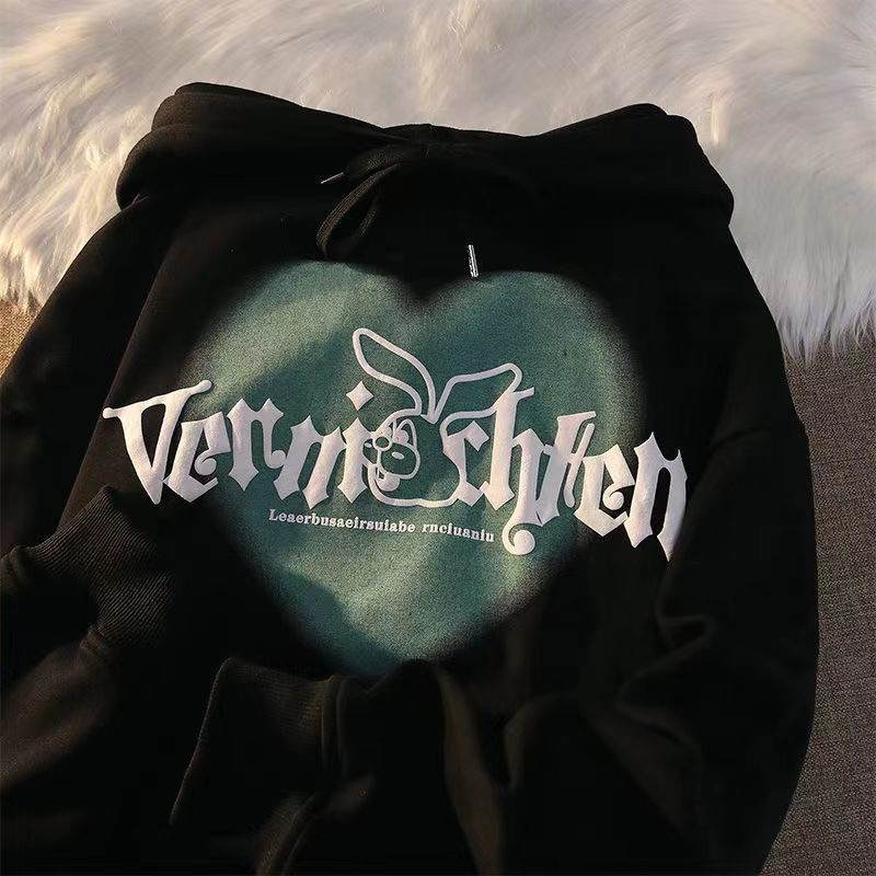 Áo Hoodie Nữ Dáng Rộng In Họa Tiết Trái Tim Phong Cách Harajuku Dễ Phối Đồ