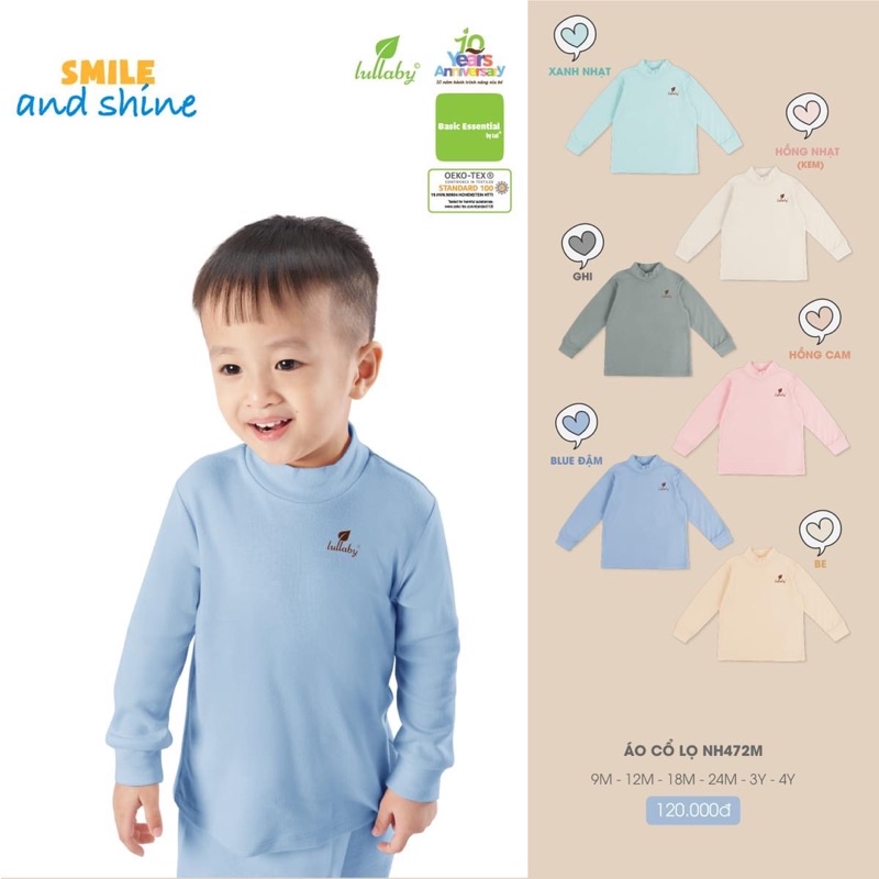 Áo cổ lọ dài tay cotton bambo dày vừa Lullaby bé trai/ gái (12-4y)