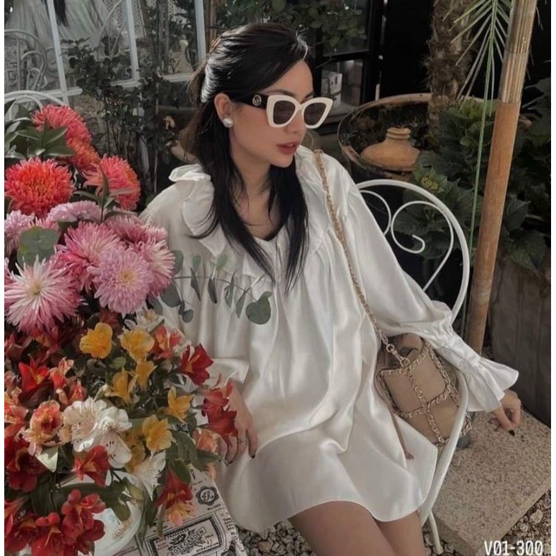 Đầm bbd voan tay bo chun cổ bèo