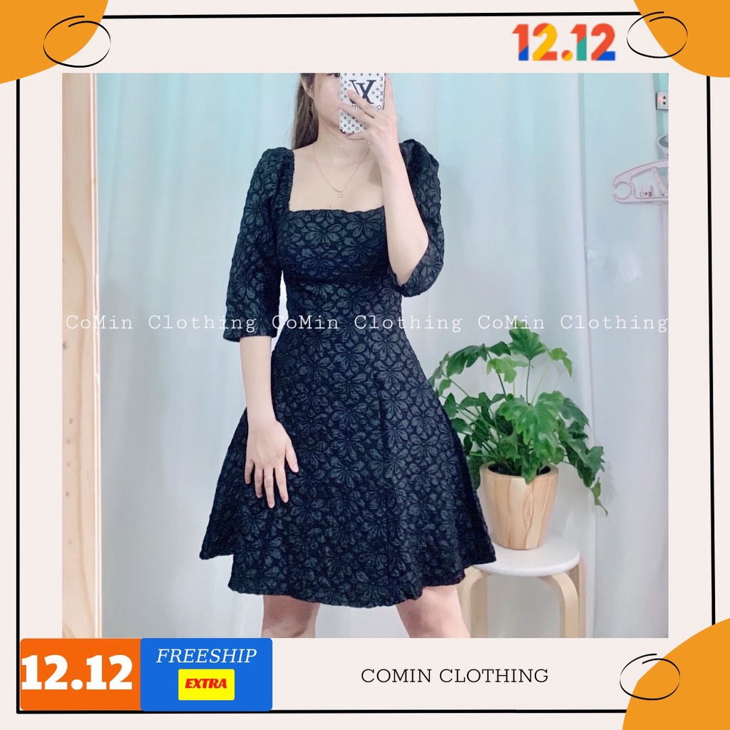 Đầm gấm xốp tay lỡ dày dặn ôm eo