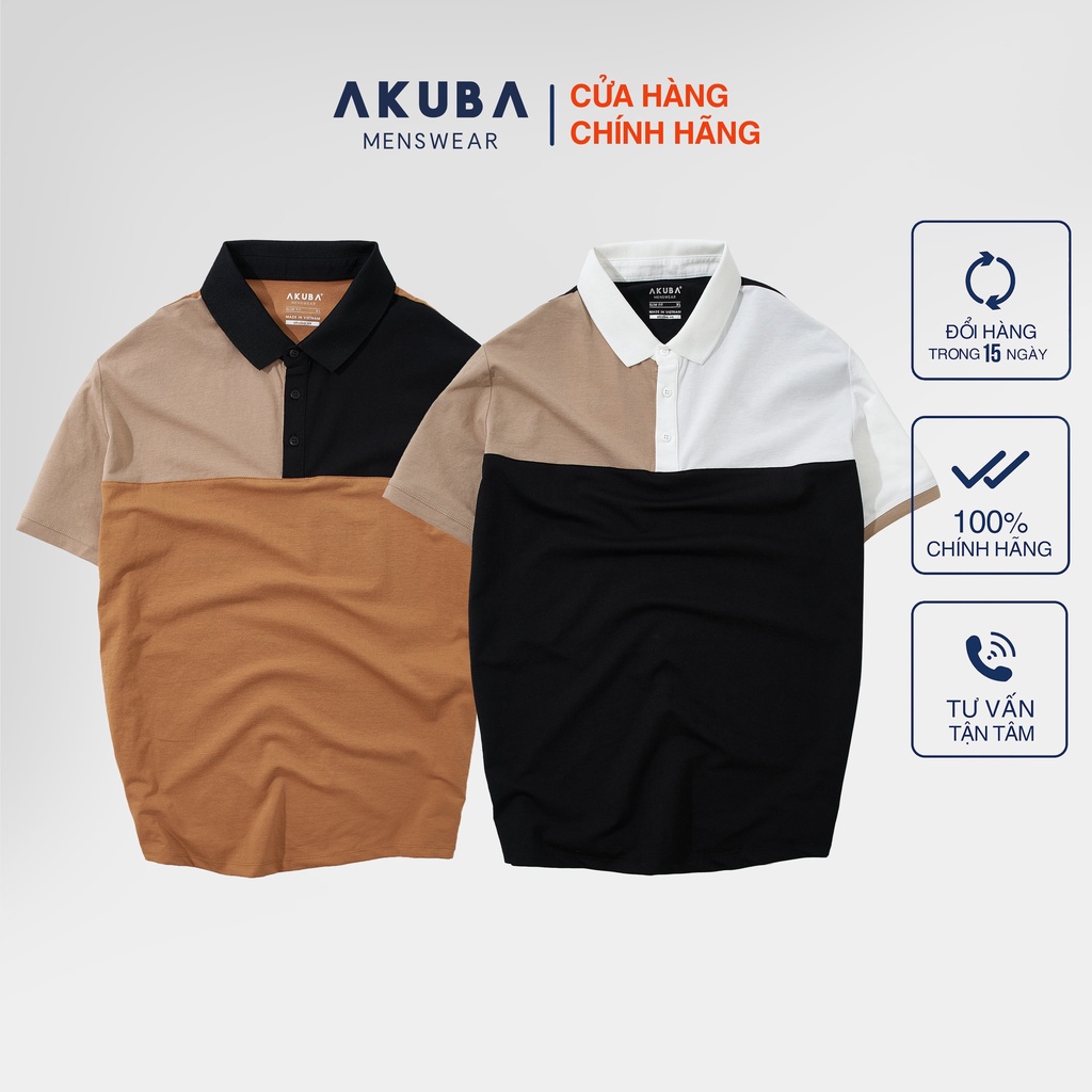 Áo thun polo nam AKUBA form slimfit ôm nhẹ tôn dáng, chất liệu cotton, áo đã qua xử lý co rút, bền màu 01JW198