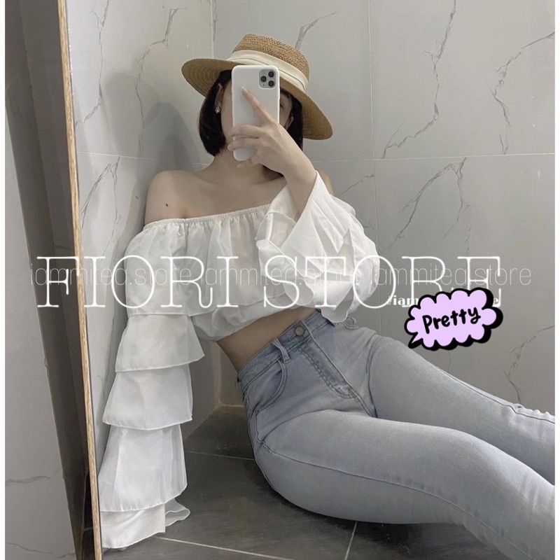 Áo Croptop Trễ Vai Voan Tầng Tay Dài Tiểu Thư Sang Chảnh - FIORI STORE 299