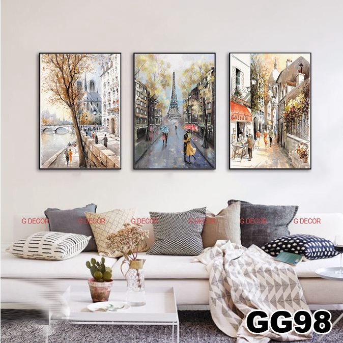 Tranh treo tường canvas 3 bức phong cách hiện đại Bắc Âu 197, tranh phong cảnh phòng khách, phòng ngủ, spa, decor