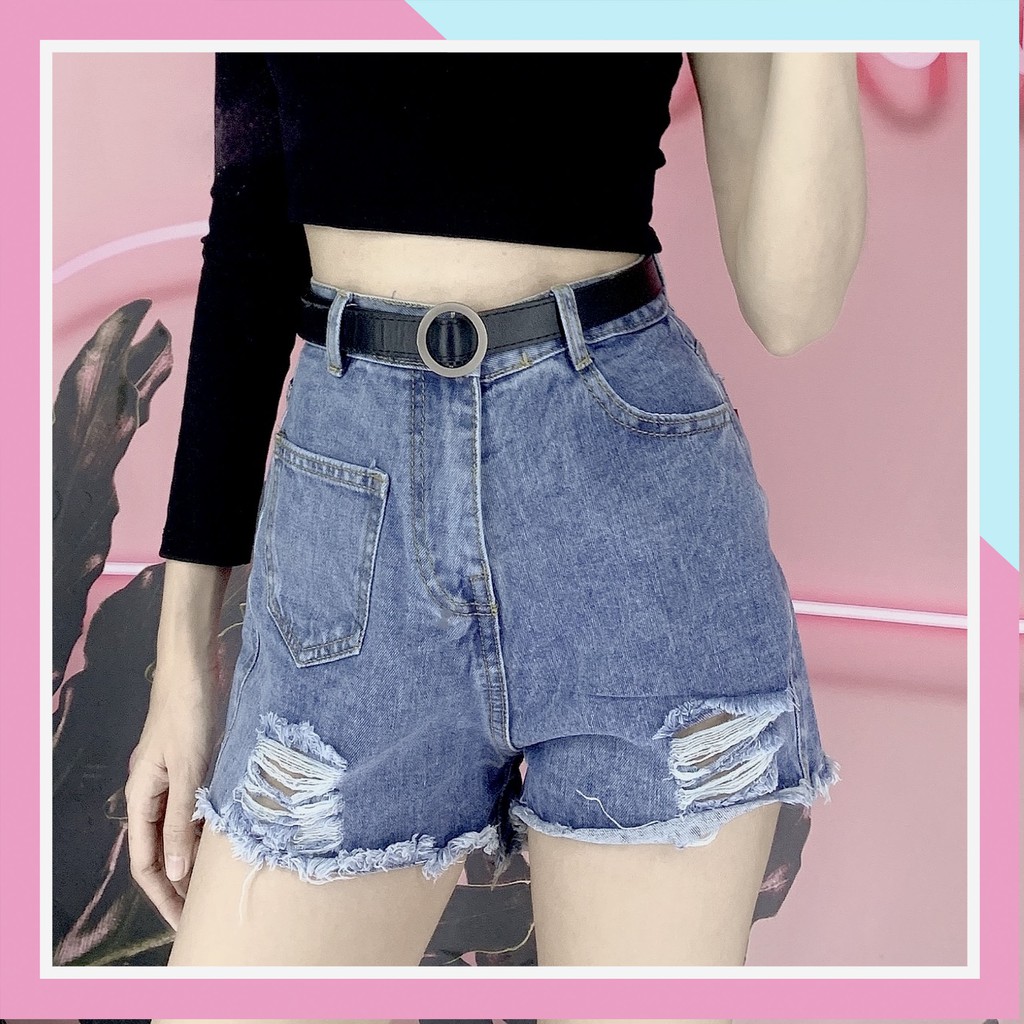 Quần Short Jean Nữ 1 Túi Rách Dưới Lai Cá Tính