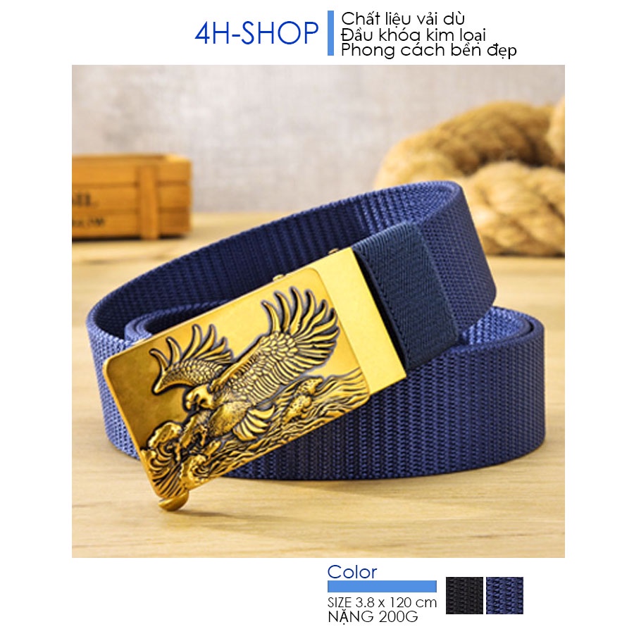 Thắt lưng nam vải dù , khóa kim loại mạ vàng hình đại bàng tung cánh chỉnh dây tự động 4 x 7 cm dây 3.5 x 120 cm.