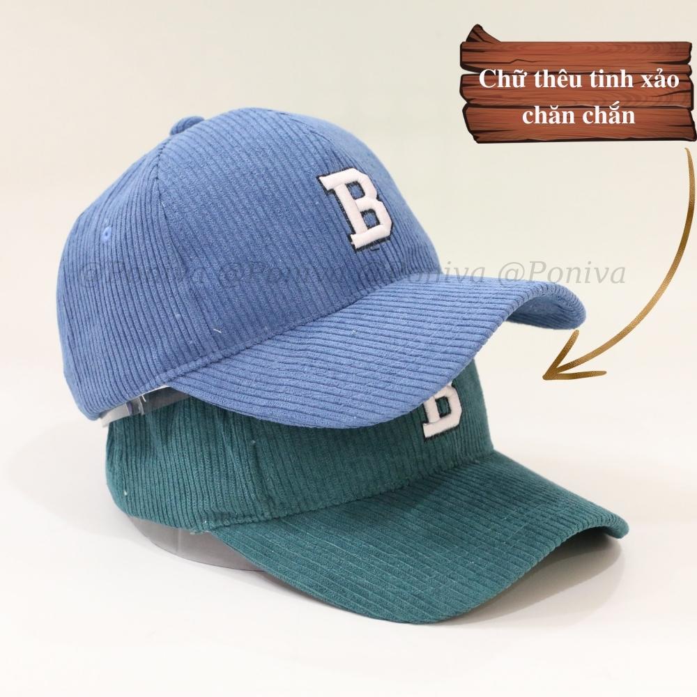 Mũ lưỡi trai ❤️ Nón kết thêu chữ B chất nhung tăm form unisex phong cách Ulzzang Thời trang PONIVA siêu hot
