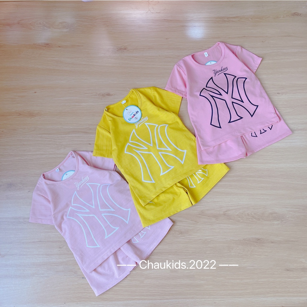 Bộ cộc tay bé gái, bộ quần áo chất cotton QC họa tiết N.Y to cho bé