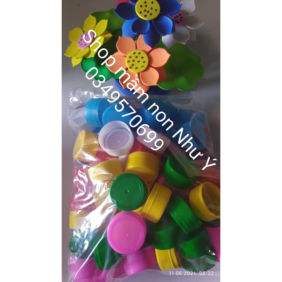 100 Nắp chai nhựa nhiều màu 🌻SHOP MẦM NON NHƯ Ý 🌻- Đồ Dùng Mầm Non 🌻