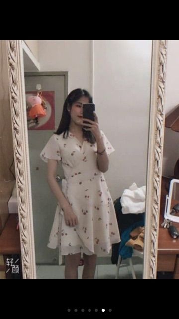 Đầm Nữ Bèo Trắng Họa Tiết Cherry