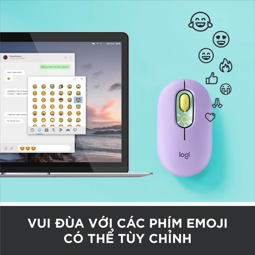 [Mã ELLOGIWL5 giảm 10% đơn 500K] Chuột không dây bluetooth Logitech POP Mouse - Emoji tùy chỉnh, Silent Touch giảm ồn