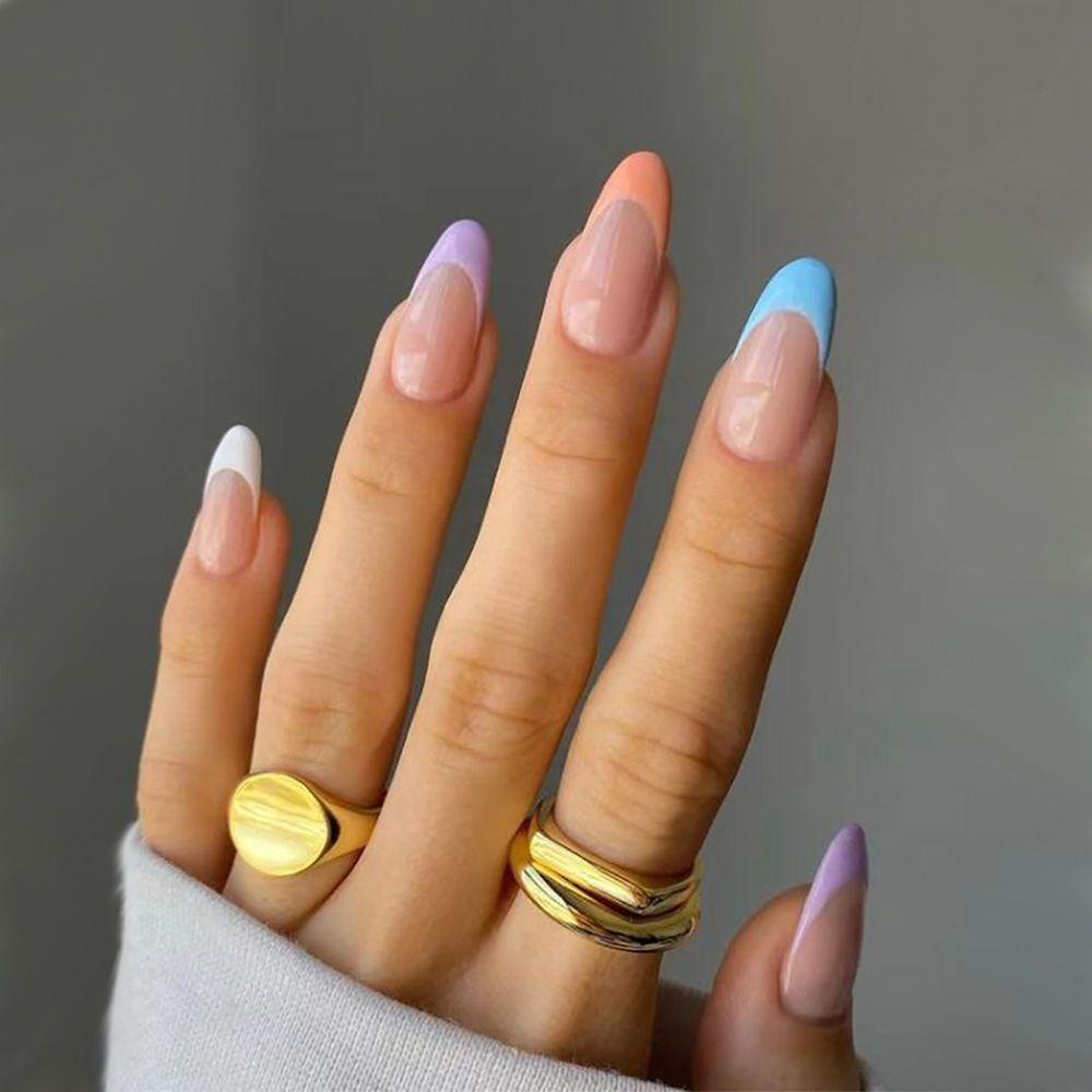 MAX=&gt; 24pcs/Box Women Fashion Flower Almond False Nails Artificial French Fake Nails Wearable Detachable Manicure Tool Full Cover Press On Nails Nail Tips