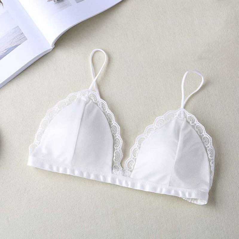 Áo lót nữ, Áo Bra satin thiết kế lụa bóng phối ren đệm mỏng không gọng - BRA SATIN VIỀN REN