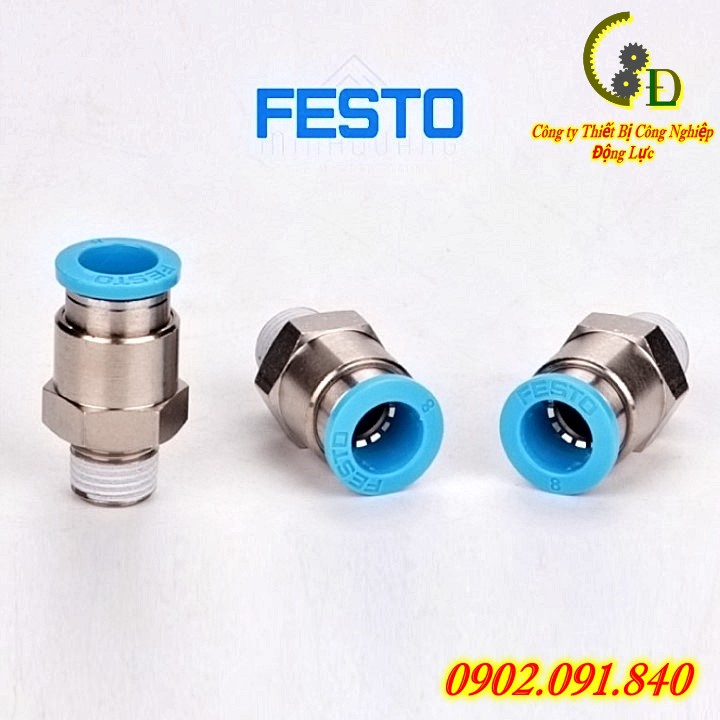 Khớp nối nhanh ren ngoài khí nén festo Đức ✴️Chính Hãng✴️ Đầu ( cút ) nối nhanh bằng đồng ống hơi phi QS-1/4-10