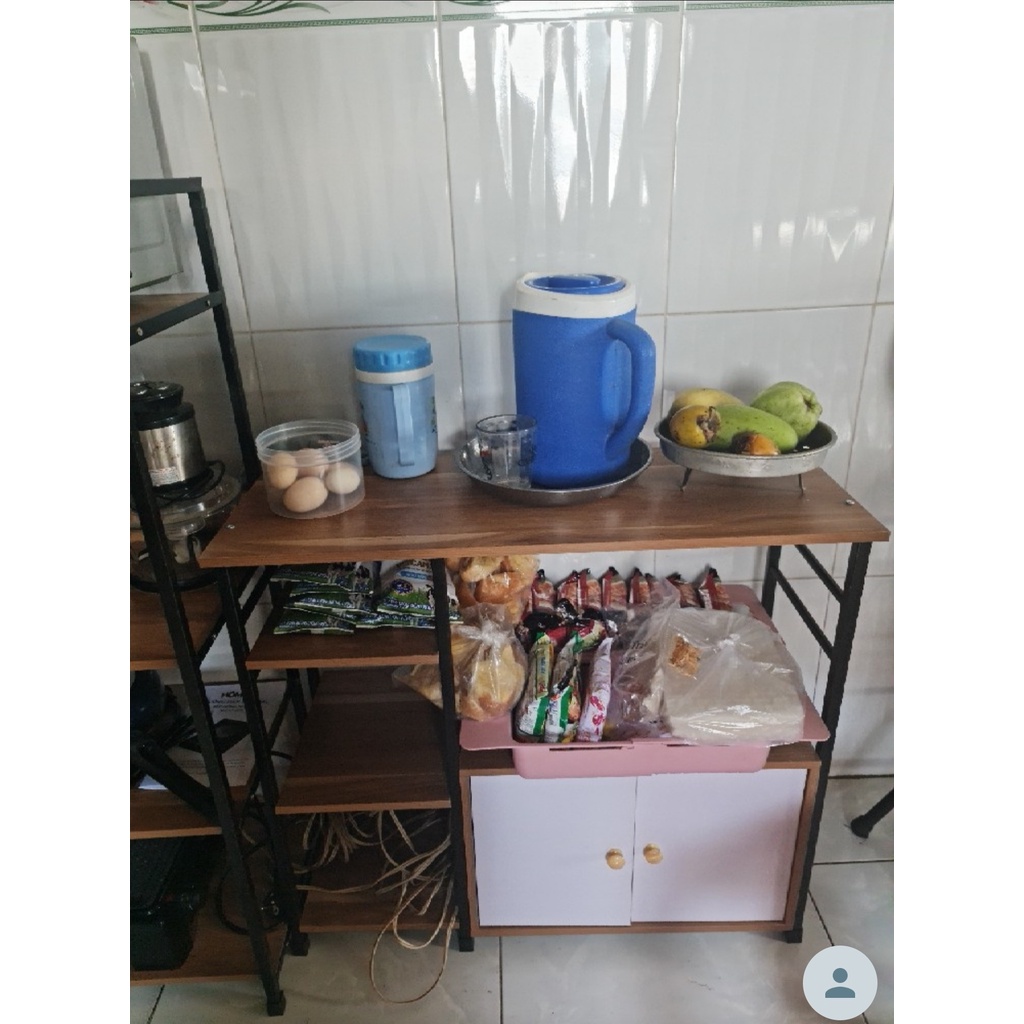Kệ để lò vi sóng 4 tầng bằng gỗ khung sắt chắc chắn, thông minh