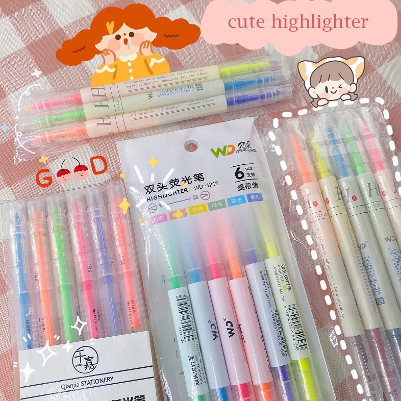 Set 6 5 Bút Dạ Quang Highlight Đánh Dấu 2 Đầu (Set Nhiều Bút)