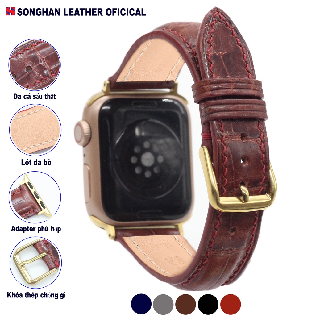 Dây Đeo Thay Thế Apple Watch Songhan Leather AW03.Dây Da Đồng Hồ Cá Sấu Nhiều Màu Dành Cho Apple Watch.BH 6 Tháng