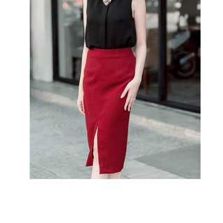 Chân váy bút chì xẻ trước( đỏ)