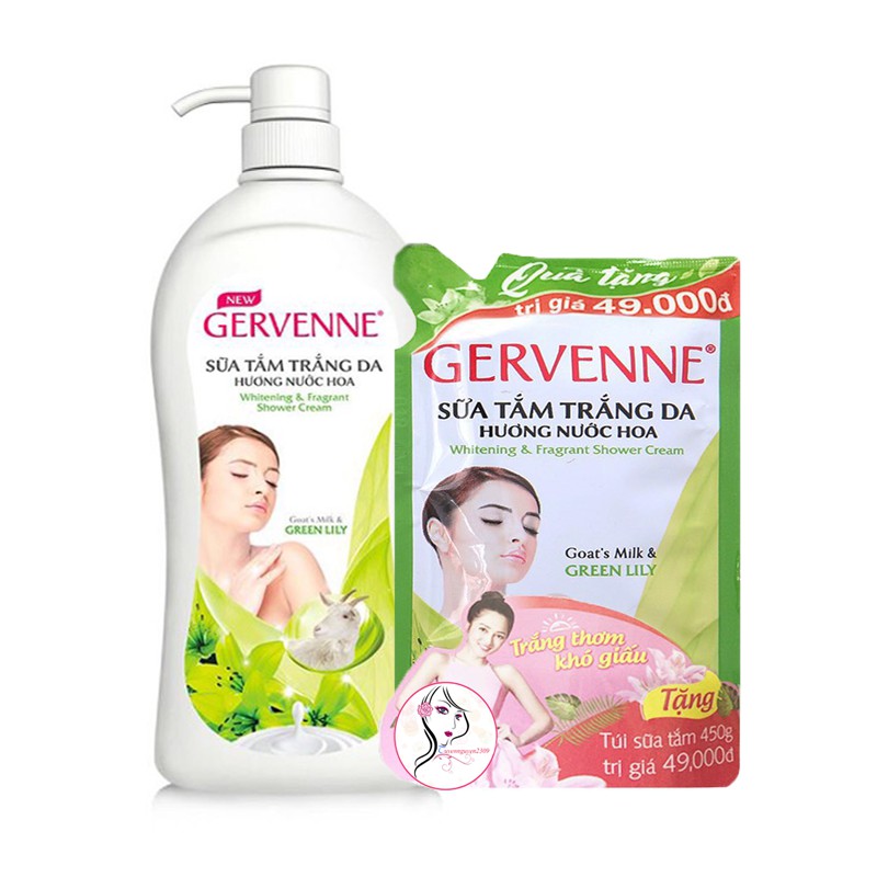 Sữa Tắm trắng da GERVENNE 900ML tặng kèm túi sữa tắm 380g