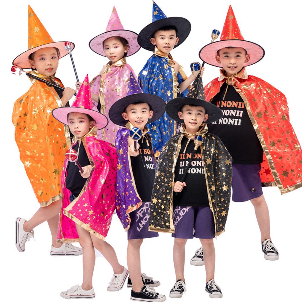 Bộ áo choàng + mũ phù thủy hóa trang Halloween vui nhộn nhiều màu sắc dành cho bé trai và bé gái