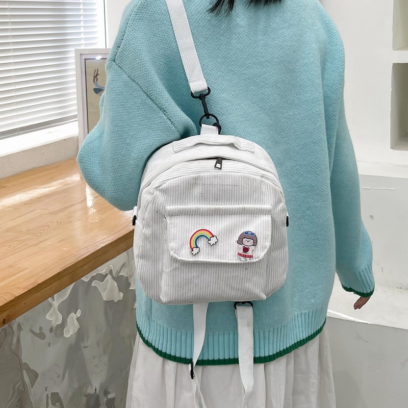 Ba Lô Đi Học / Du Lịch Vải Nhung Kẻ Thời Trang Cho Nữ