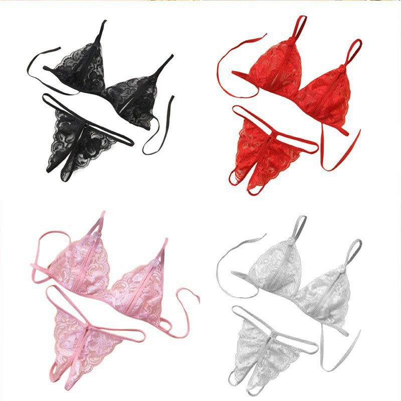 Bộ đồ lót ren sexy quần hở đũng, áo ngủ 2 mảnh xuyên thấu lọt khe xẻ đáy 003 | BigBuy360 - bigbuy360.vn