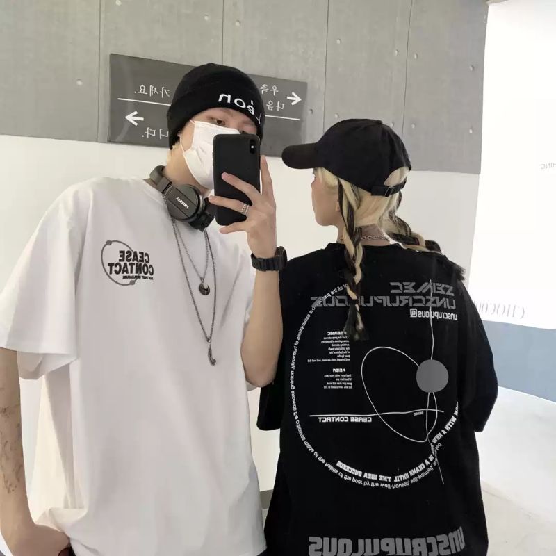 Áo phông tay lỡ Unisex 3158 chữ Cease Contact