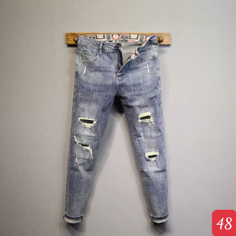 Quần jean nam màu xanh đậm rách gối chất bò cao cấp co dãn 4 chiều, quần rin nam đẹp HB48 mẫu mới