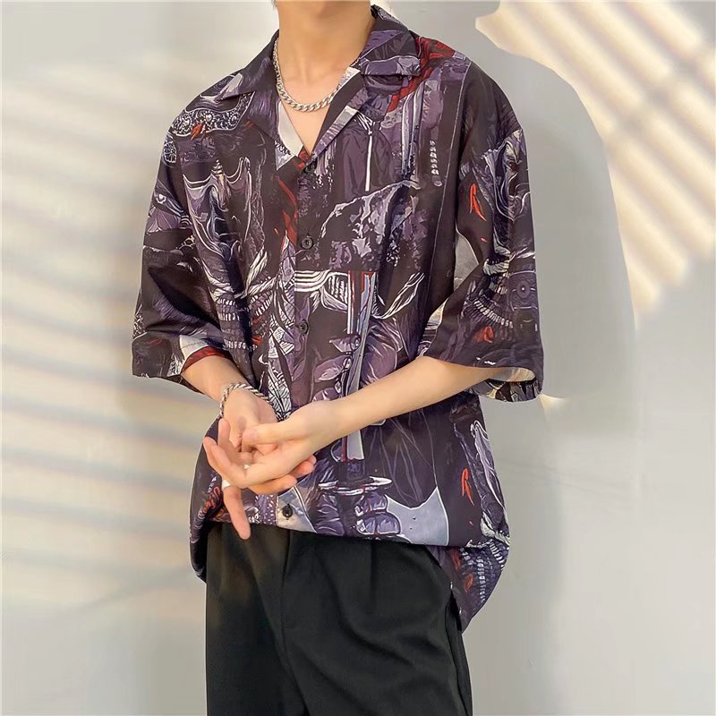 Áo Sơ Mi Tay Ngắn In Họa Tiết Hoạt Hình Phong Cách hip hop Thời Trang Cho Nam