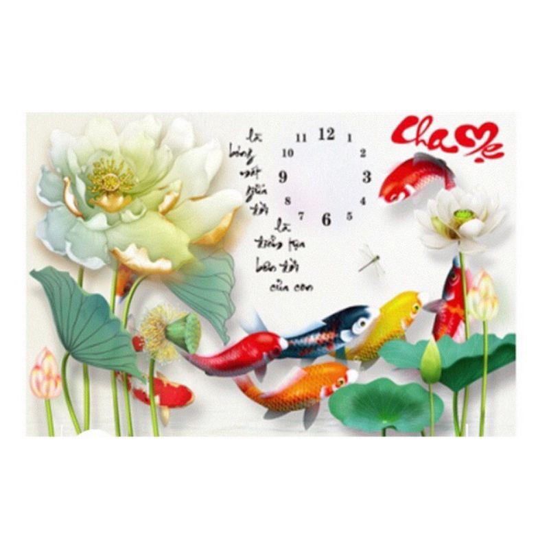 tranh đính đá , tranh thêu cha mẹ đồng hồ df667 (90*60), 223176 (76*51)