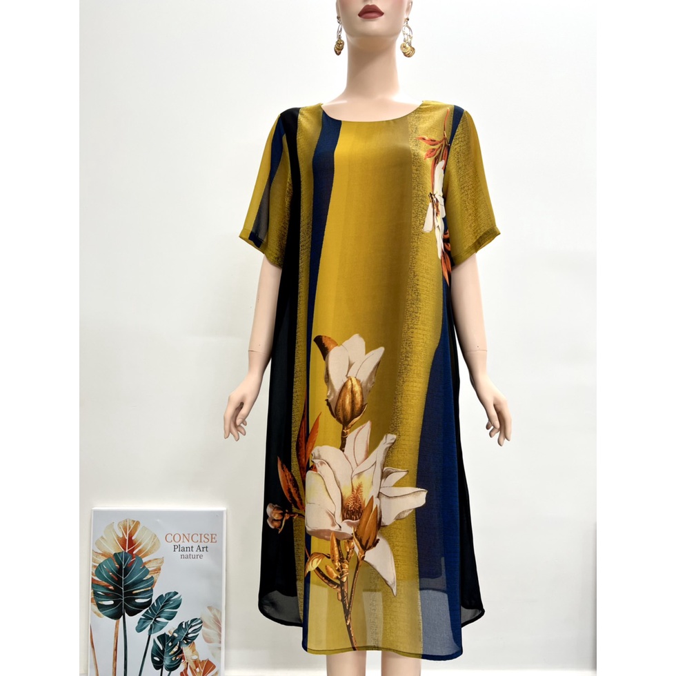 Váy Trung Niên MAI THY D391, Mẫu Đầm Suông Cho Mẹ Đi Tiệc Sang Trọng Tay Ngắn Chất Voan Hàn | Thời Trang Trung Niên U50+
