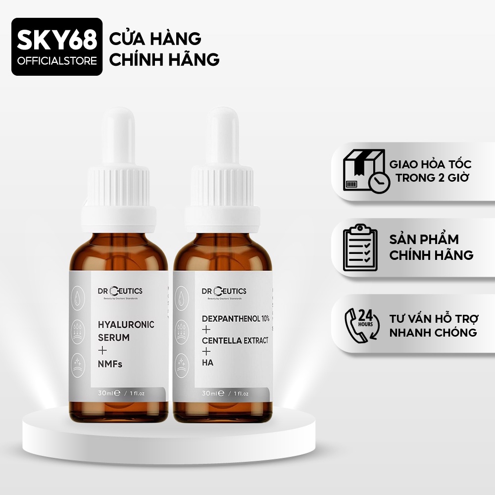 Combo 2 Sản Phẩm Giúp Cấp Ẩm Và Phục Hồi Da DrCeutics (Dexpanthenol 10% 30ml, Hyaluronic Acid + NMFs 30ml)