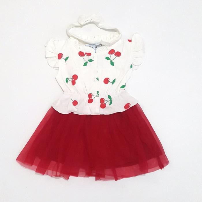 Bộ Đầm Kiểu Bandana Ll 800103 Peplum In Họa Tiết Cherry Dễ Thương Cho Bé Gái