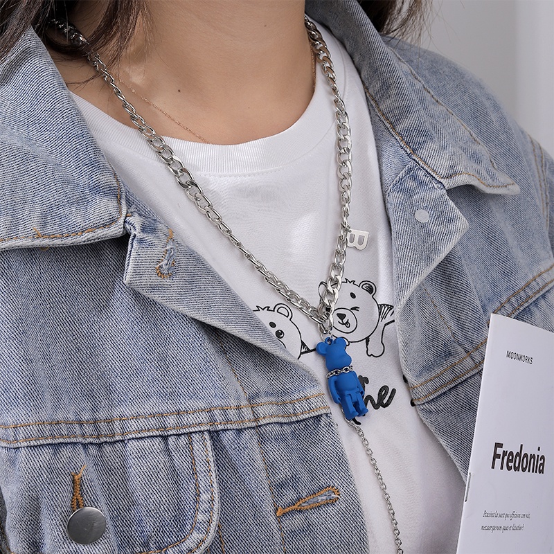 Vòng cổ Bạc Mặt Gấu Màu Xanh Dương Thời Trang