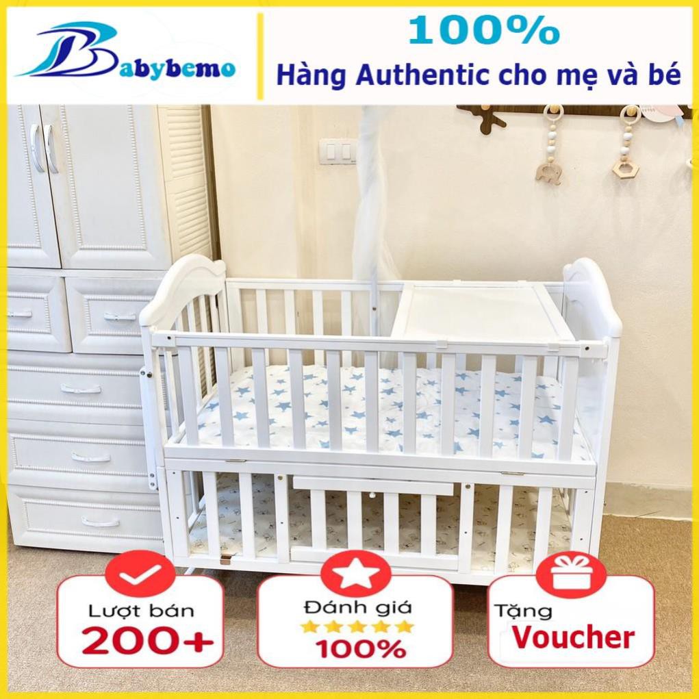 Nôi cũi giường Umoo 2 tầng, cũi gỗ thông đa năng 5in1 cho bé | Tặng quà phụ kiện kèm theo