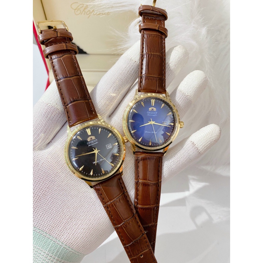 ĐỒNG HỒ NAM ORIENT MÁY QUAZT - DÂY DA XỊN - MẶT VÀ ĐÁY MẠ VÀNG 14K