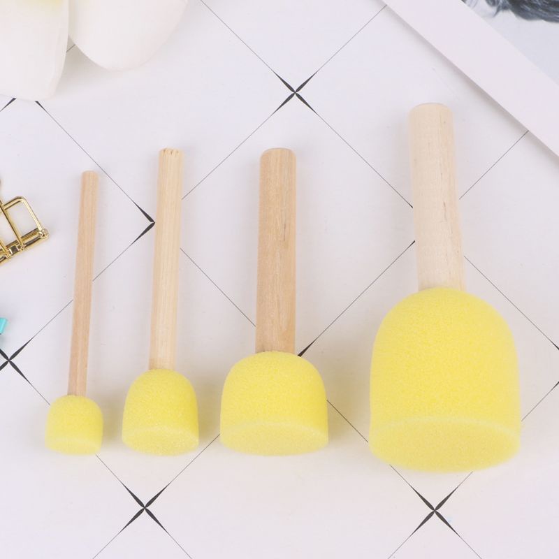 Set 4 Cọ Xốp Đầu Xốp Cán Gỗ Dùng Vẽ Tranh Cho Trẻ Em DIY