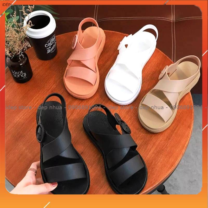 Giày Sandal Nữ Nhựa Dẻo IDEP Đi Mưa Hapu (Đen, Hồng, Kem) - GL008