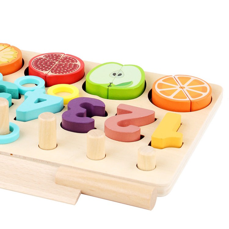 ĐỒ CHƠI GỖ MONTESSORI cột tính TOÁN HỌC kèm CẮT HOA QUẢ - Giáo dục sớm cho trẻ Mầm Non - Hàng loại 1