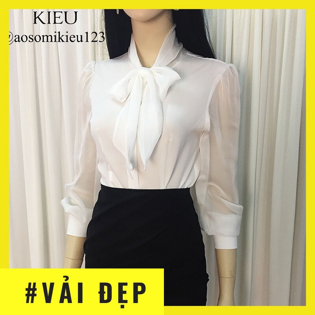 Áo sơ mi trắng thắt nơ♥️ vải đẹp♥️ áo công sở nữ dài tay phom ôm vải voan | BigBuy360 - bigbuy360.vn