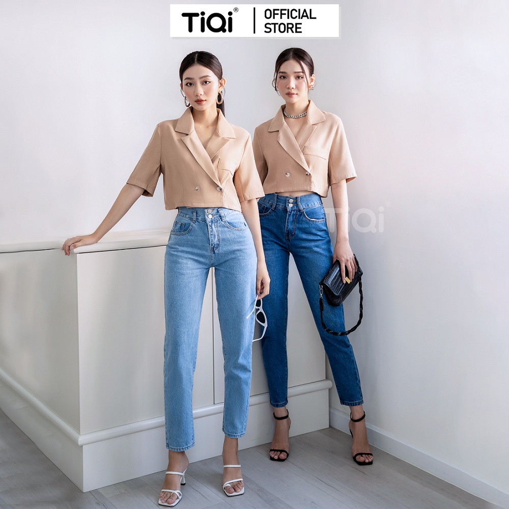 Quần Jean baggy Nữ Lưng Cao 2 Nút Tôn Dáng TiQi Jeans B1-193