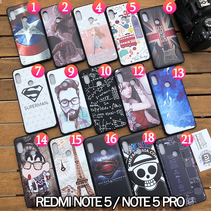 FREESHIP ĐƠN 99K_15 mẫu Ốp lưng hình 3D Xiaomi Redmi Note 5 / Note 5 Pro , nhựa TPU dẻo, chống vân tay