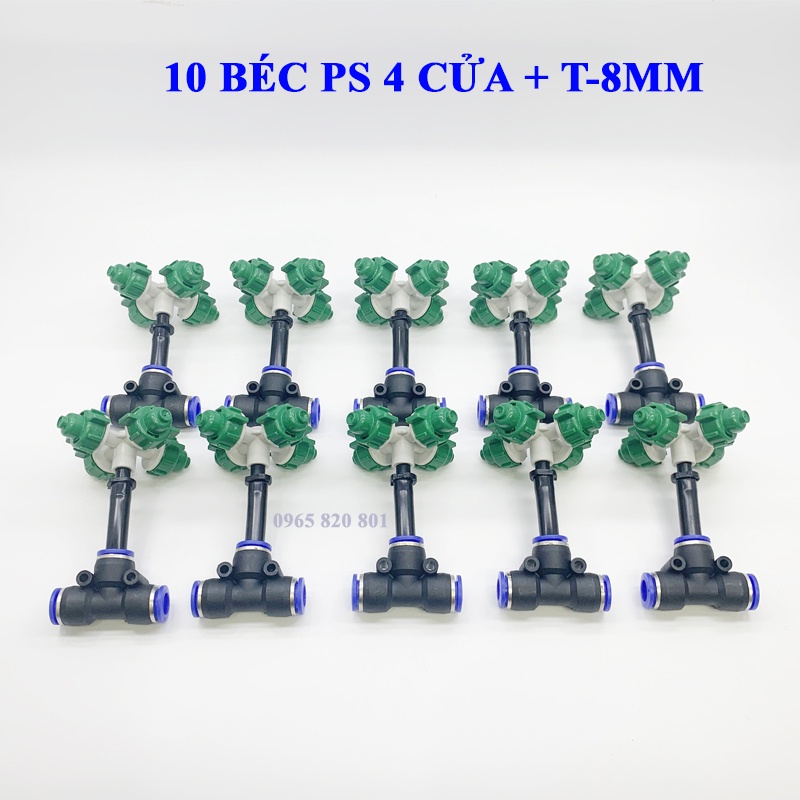 [Combo] 10 Bộ Béc Phun Sương 4 Hướng Kèm Kết Nối Nhanh 8Mm.