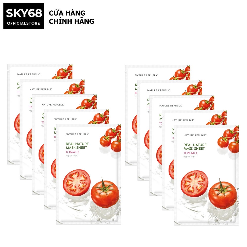 Combo 10 Mặt Nạ Giấy Cấp Ẩm, Dưỡng Trắng, Chống Lão Hoá Da Nature Republic Real Nature Mask Sheet 23ml x 10 - Tomato
