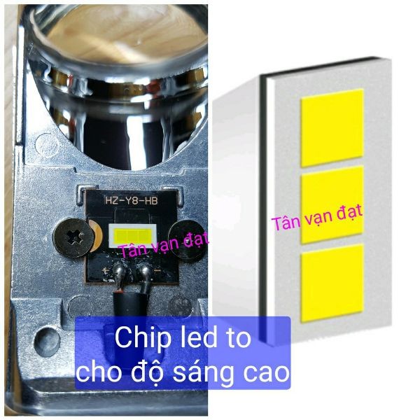 đèn pha Led Bi cầu Mini chân H4 Cốt đổi 3 màu năm 2020