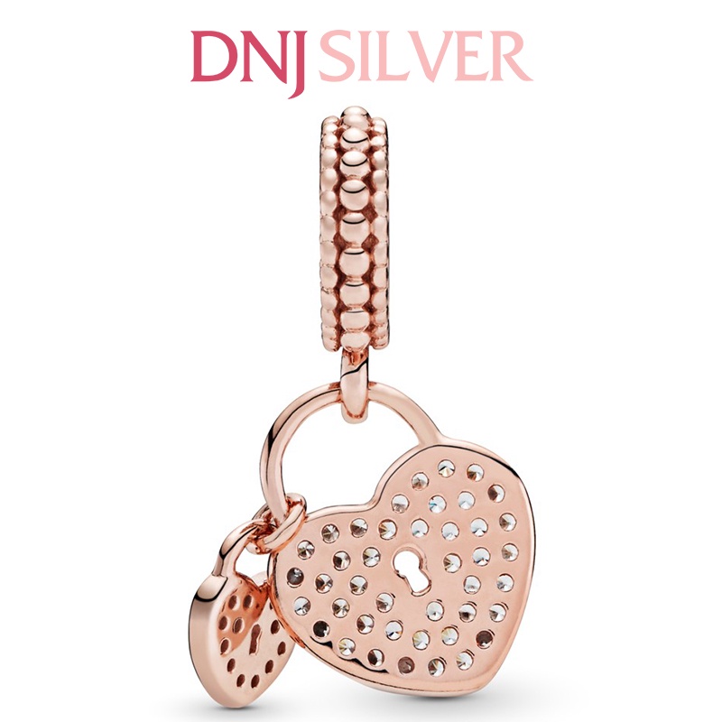 Charm bạc 925 cao cấp, hàng chuẩn bạc - Charm RoseGold Pavé Heart Padlocks thích hợp để mix vòng tay charm - DN024