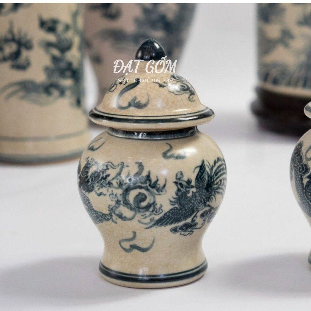 Đồ thờ cúng  - bộ thờ cúng đồ thờ men rạn vẽ tay gốm sứ Bát Tràng