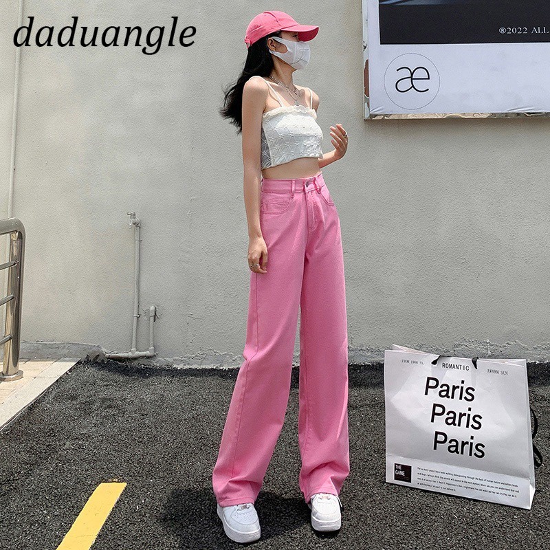 Quần jean dệt kim ống rộng thẳng cạp cao thời trang kích thước lớn cho nữ