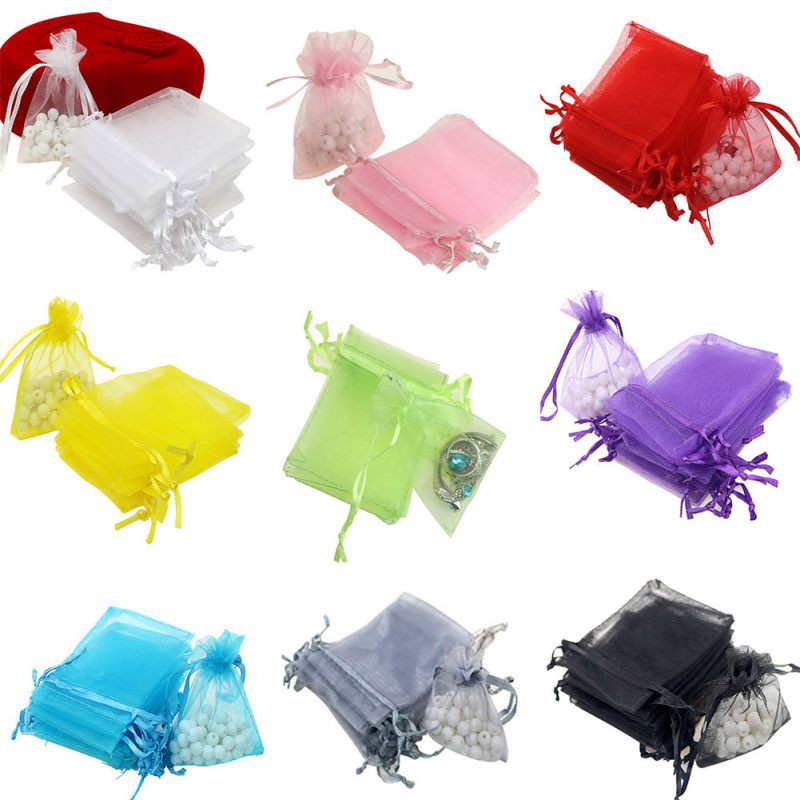 Bộ 100 túi dây rút mini bằng vải organza dẻo dai tiện dụng