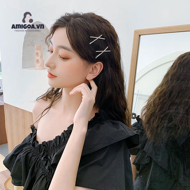 ✨✨Kẹp Tóc Kiểu Đan Chéo Đính Đá Lấp Lánh Sang Trọng